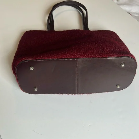 Vintage Kenneth Cole Maroon Red Wool with Dark Leather Trim Shoulder bag - Picture 4 of 11
